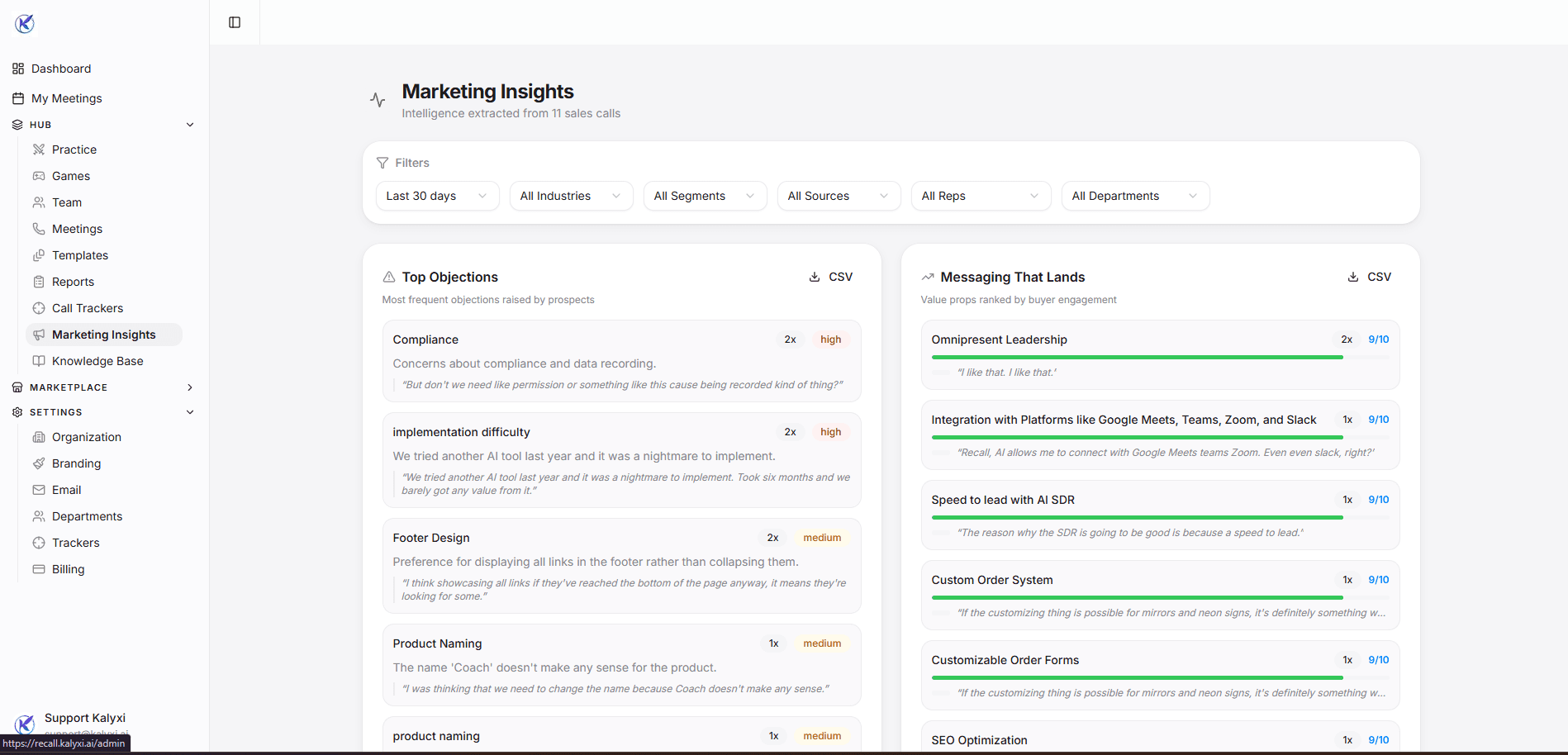 Marketing insights from calls