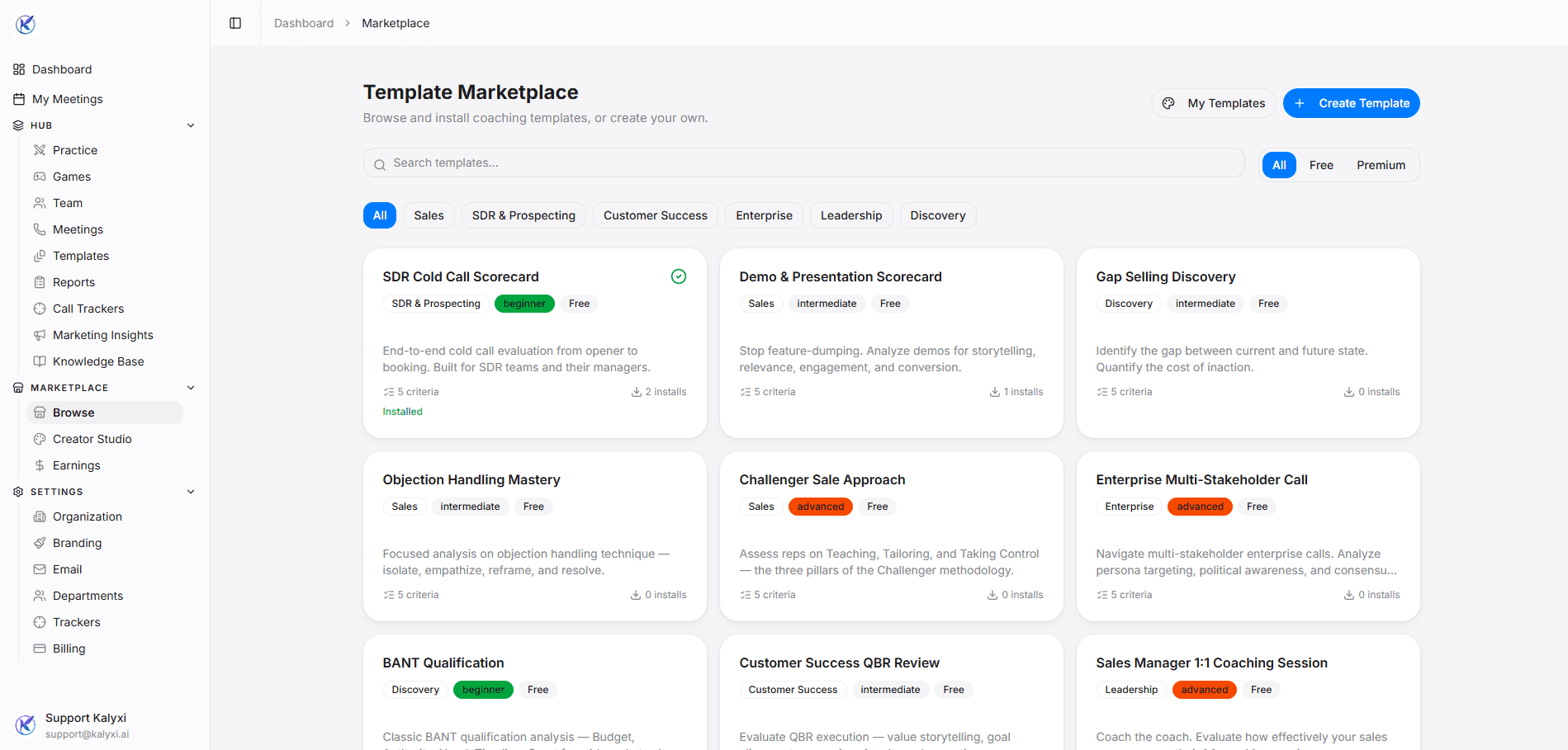 Template marketplace